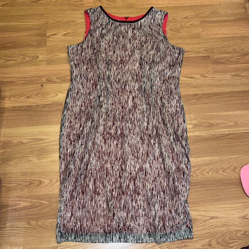 Anne Klein pink lined, cream & black knit overlay sheath dress 14W